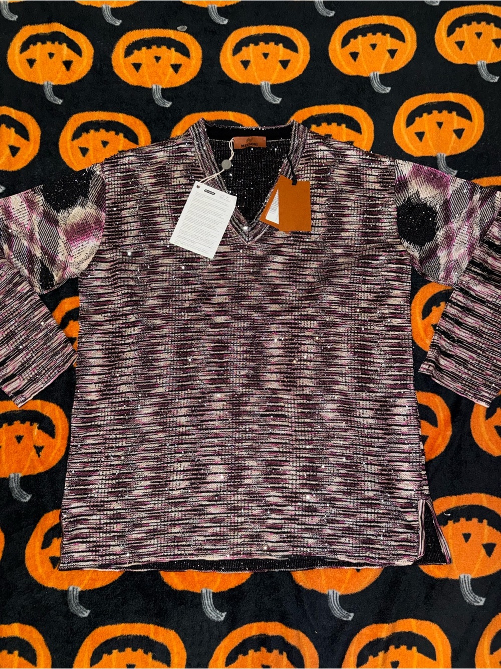 Womens Missoni Tunic Top Purple Shimmering Sequin-Accented V Neck Size 42 NWT